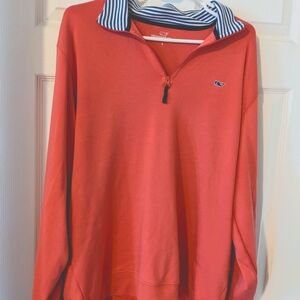 Vineyard Vines Orange Coral Blue Small 1/4 Zip Pullover Long Sleeve Golf